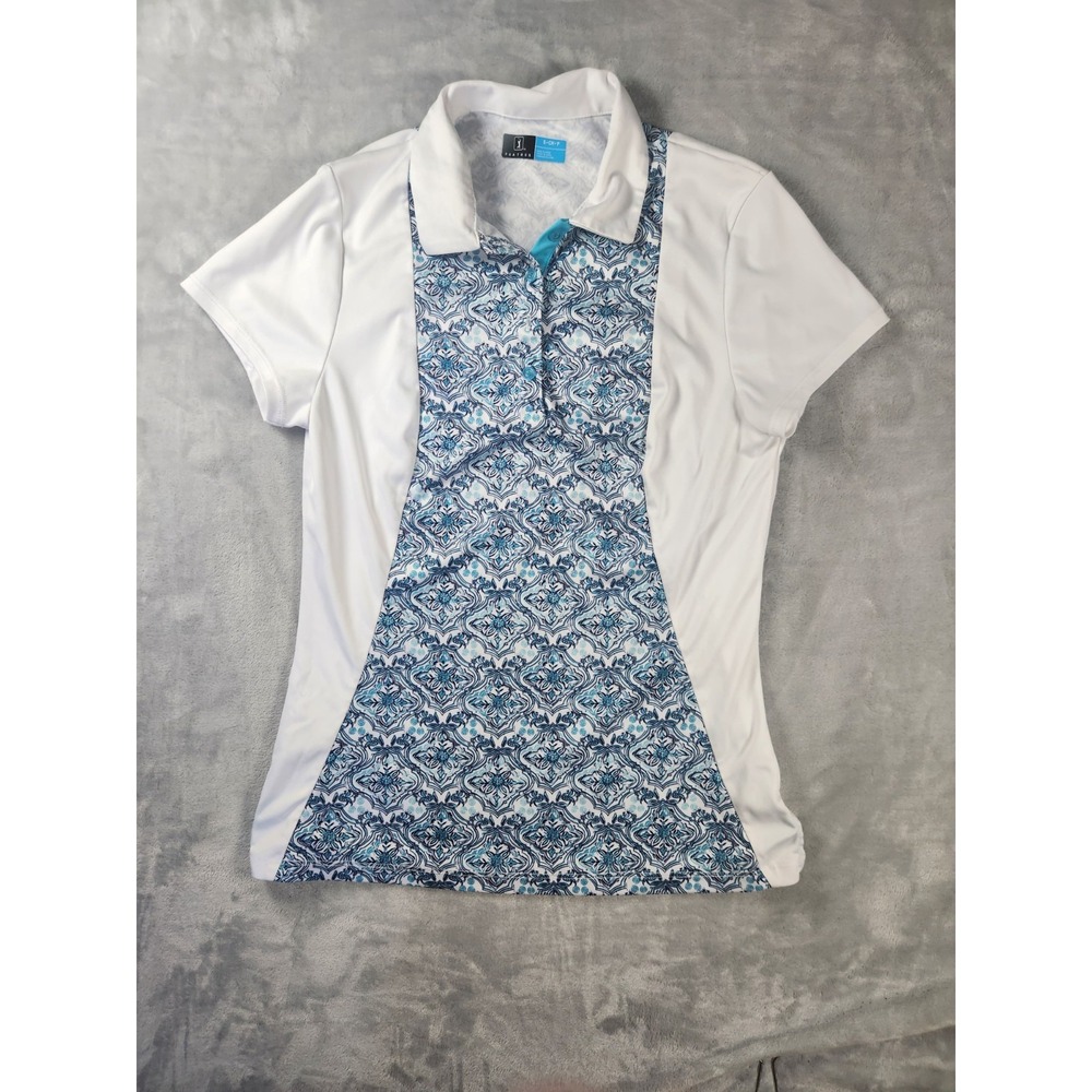 PGA TOUR Golf Polo Women's Size Small‎ Blue White Quarter Button